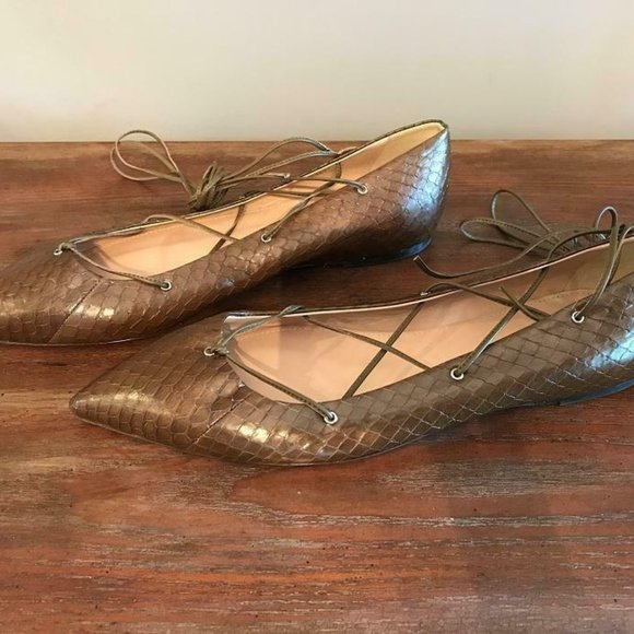 J.CREW Pointed Toe Lace Up Flats for Women for sale | eBay J.Crew $268 Snakeskin Lace-Up Gladiator Tie Flats E0763